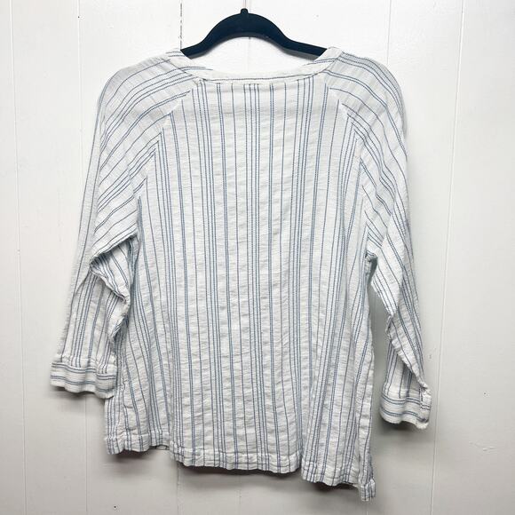 Dip Women's V-Neck 3/4 Sleeve Striped Blue & White Women's Boho Top Size Medium - Picture 6 of 11